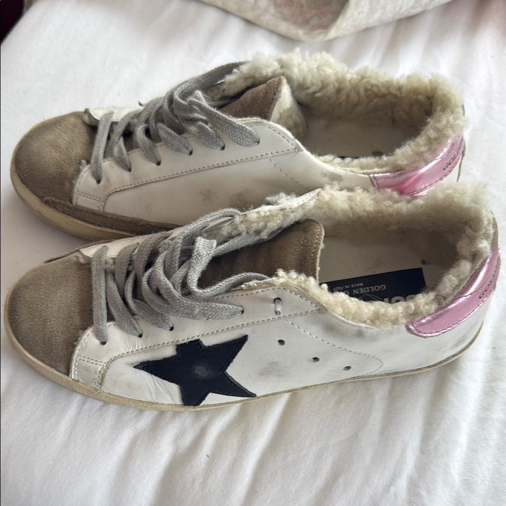 Golden Goose White and Pink Sneakers